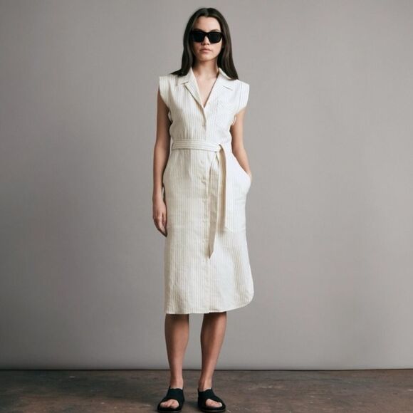 Rag & Bone Helena Midi Shirt Dress Size 8‎ Linen Blend Belted Button Front - Picture 1 of 13